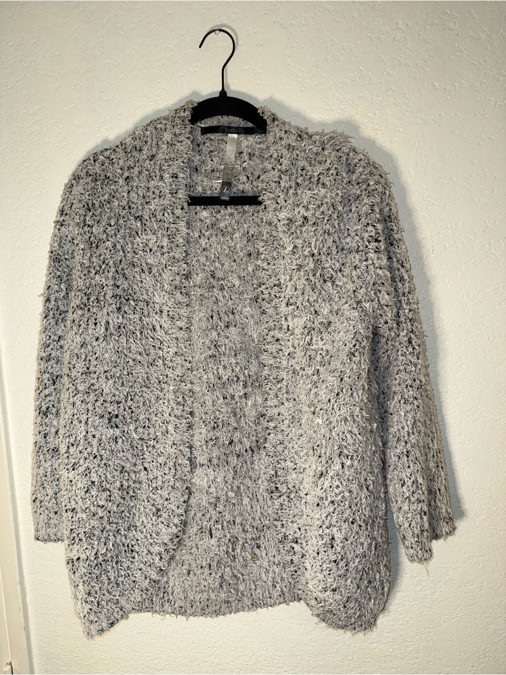 Kensie Heathered Gray Open-Front Fuzzy Cardigan